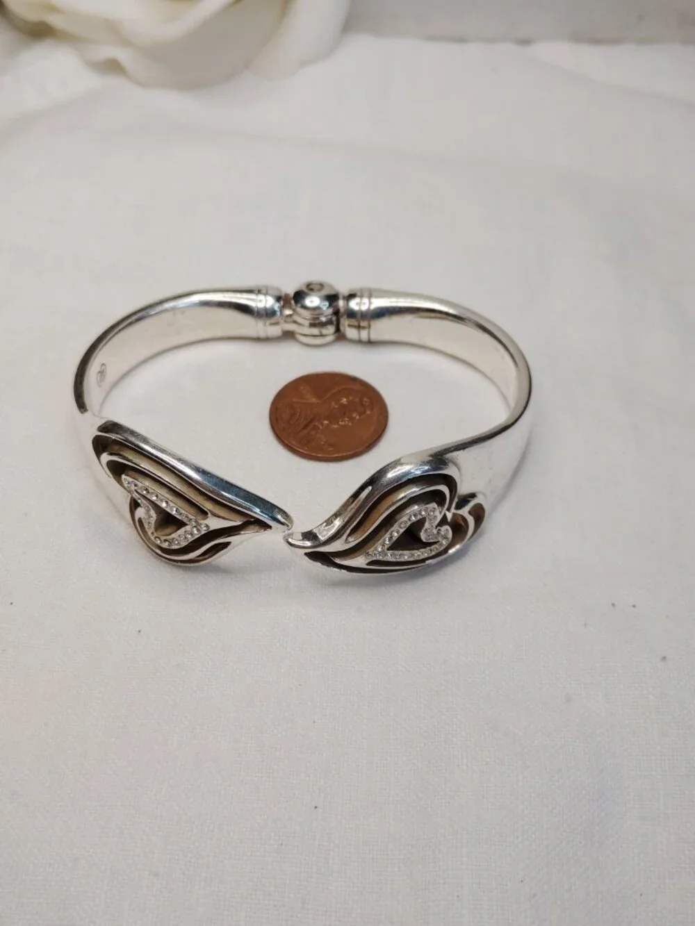 Brighton Double Heart Rhinestone Clamper Bracelet